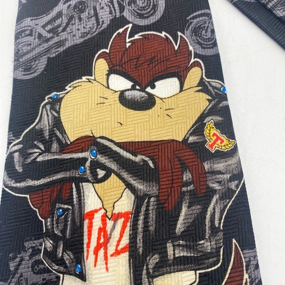 Looney Tunes Tie Mens 4x60 Black Taz Bikelife Edgy Bikercore Fun Bad Vintage - Picture 3 of 7